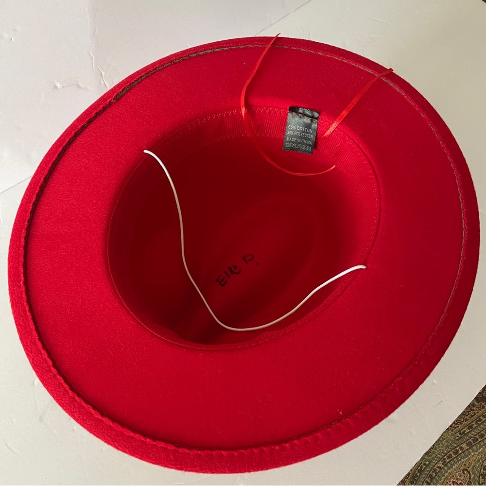 Elegant Red Women's Fedora Hat - Picture 3 of 8